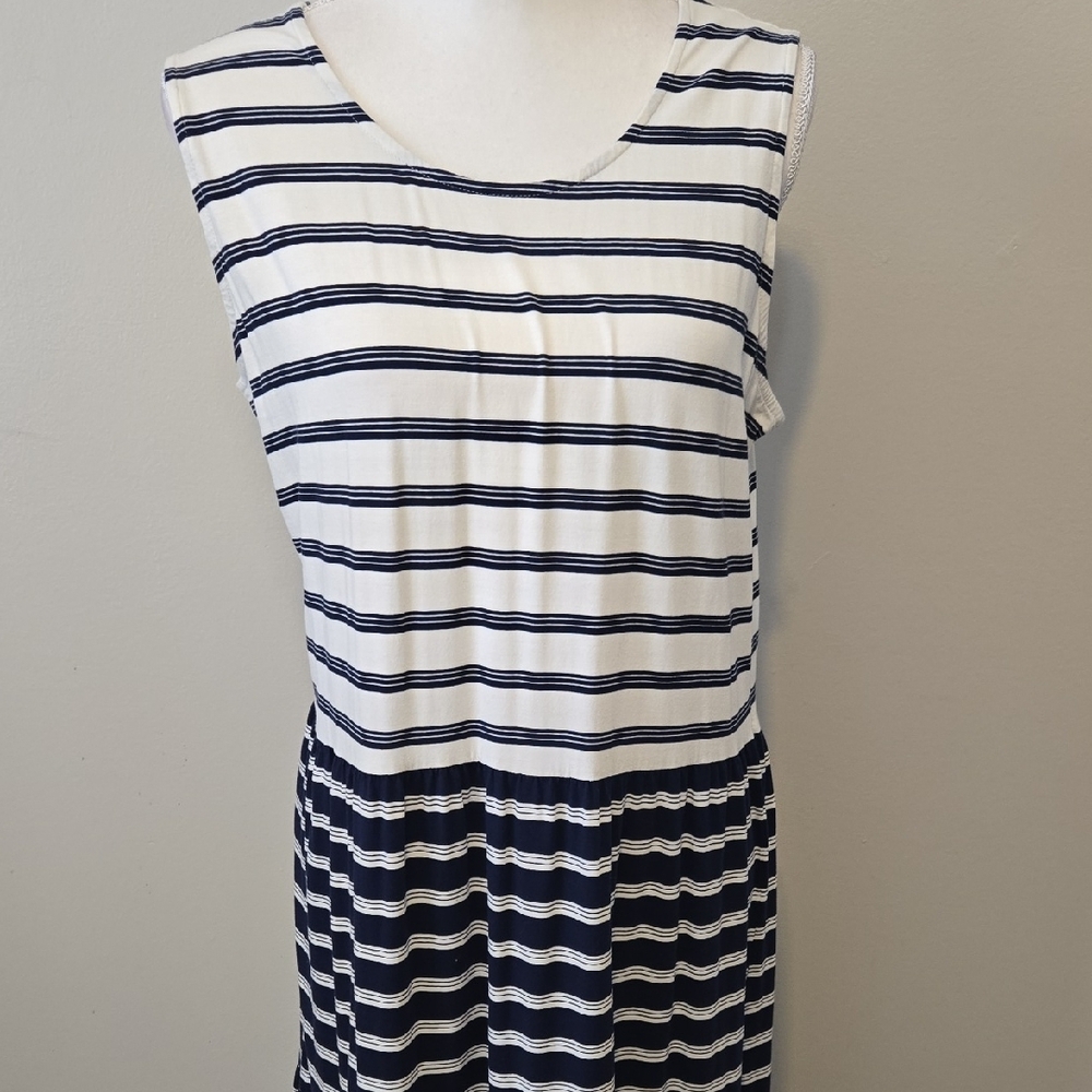 Lands' End Navy and White Striped Maxi Dress Nautical - Picture 2 of 6